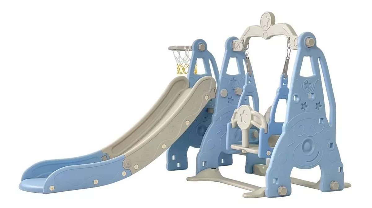 Alugar Playground 3x1, Escorregador, Balanço e Cesta de basquete - Azul e Cinza em Brasilia