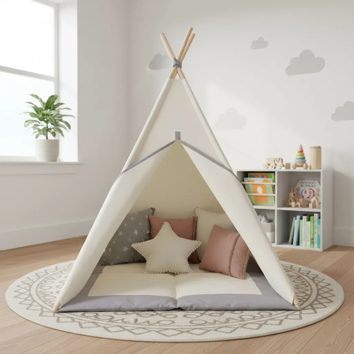 Alugar Cabana Tenda Infantil + Tapete Acolchoado Cinza em Santa Bárbara D'oeste